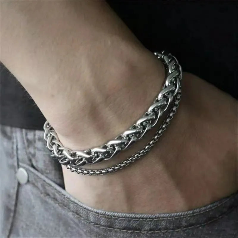 hip-hop geometric titanium steel men's bracelets