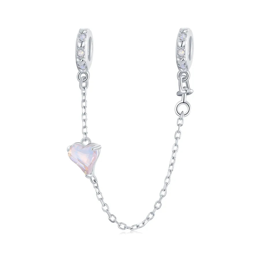 Aifule  Hot Valentine's Day Pink Love Safety Chain S925 Sterling Silver Heart-Shaped DIY Bead String Jewelry