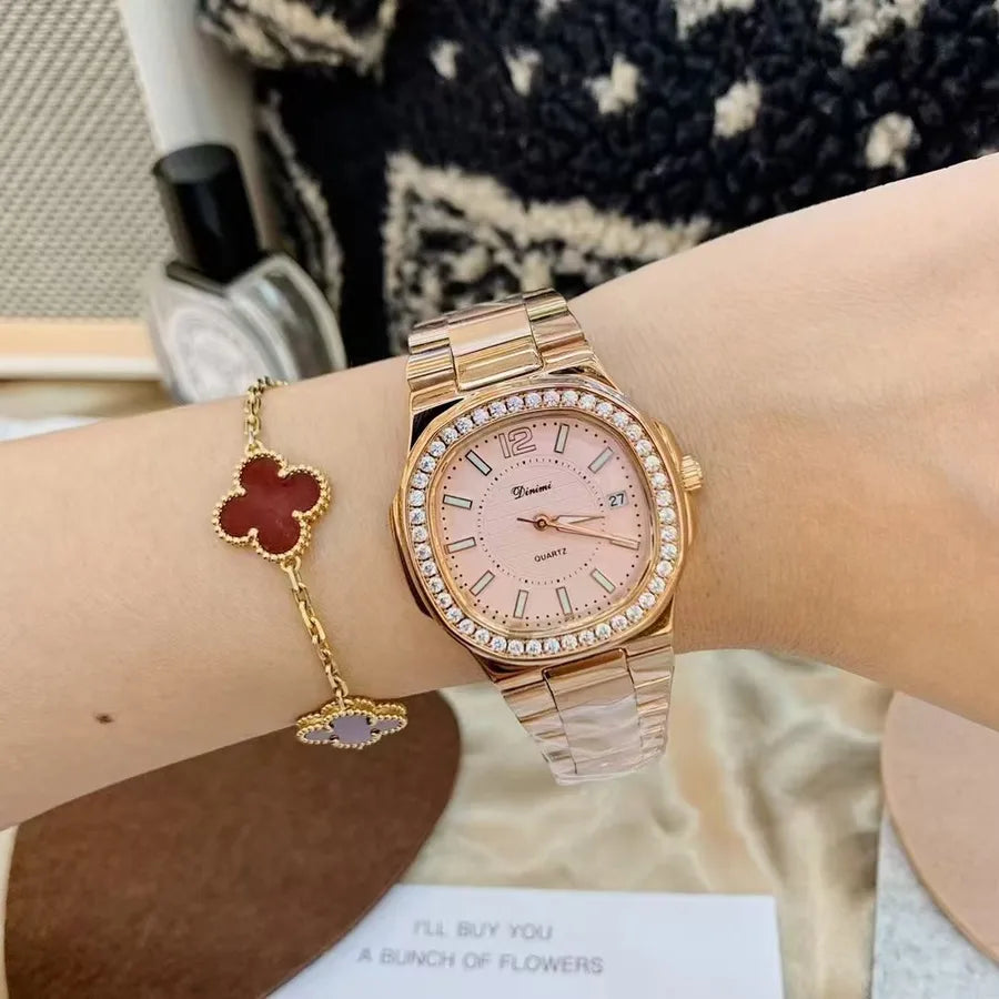 Elegant Solid Color Butterfly Double Snap Quartz Watch Women's Watches