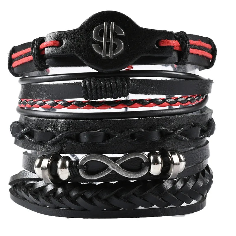 Retro Men's Bracelet 5 Pack Cross Woven Leather Adjustable Set Bracelet Bracelet Wholesale