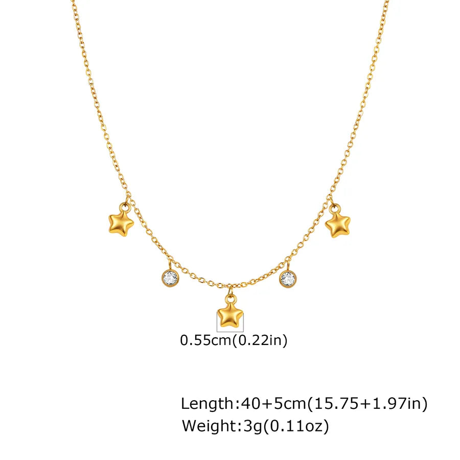 Wholesale Jewelry IG Style Casual Shiny Star Heart Shape 201 Stainless Steel Zircon 18K Gold Plated cable chain Necklace
