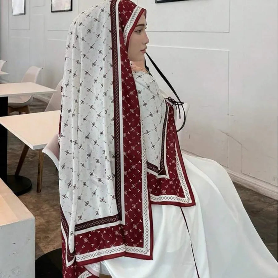 New High-grade Printed Satin Chiffon Scarf Malaysia Scarf Long Scarf Middle East Dubai Turban
