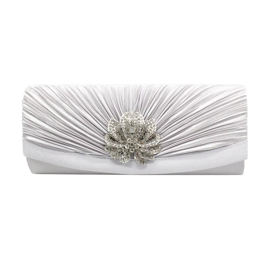 red black silver silk solid color rhinestone square folds evening bags