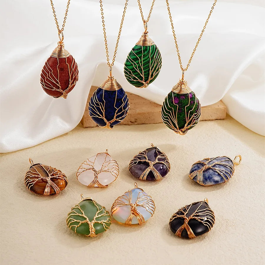 ig style simple style water droplets stainless steel natural stone knitting pendant necklace