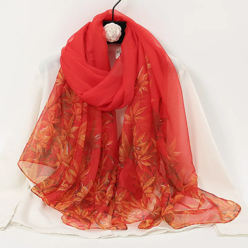 women's elegant lady color block high quality yarn printing silk scarf