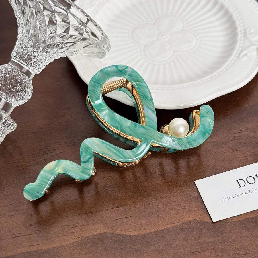 IG Style Women's Waves Arylic Alloy Inlay Pearl Hair Claws