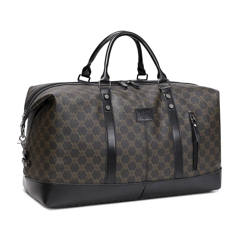 Canvas Travel Bag Men's Imitation Leather PU Outdoor Luggage Travel Fitness Photography Bag Large Capacity Handbag
