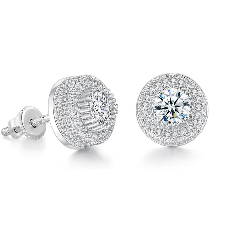 1 Pair Hip-Hop Round Square Heart Shape Plating Inlay Copper Zircon White Gold Plated Gold Plated Ear Studs