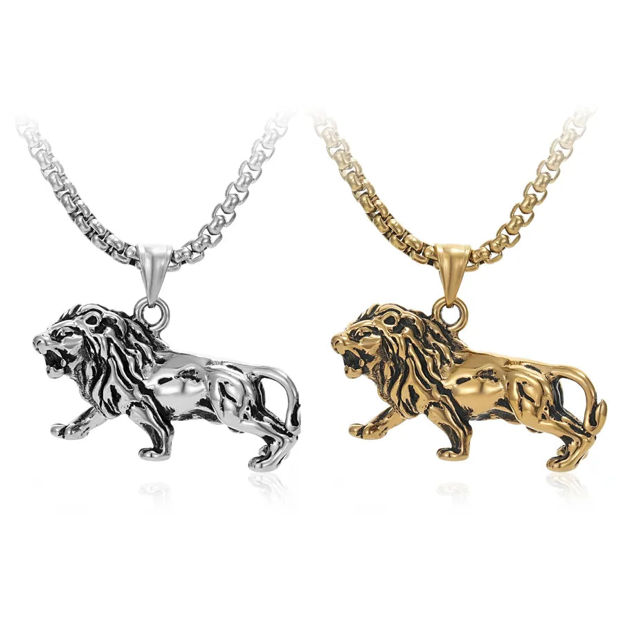 Vintage Style Punk Lion 304 Stainless Steel Men's Pendant Necklace Necklace Pendant Men Pendant Necklaces