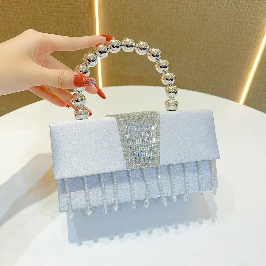 New Pearl Box Shiny Sequin Small Square Bag Evening Party Handbag Crossbody Shoulder Bag Glittering Tassel Silk Square Bag