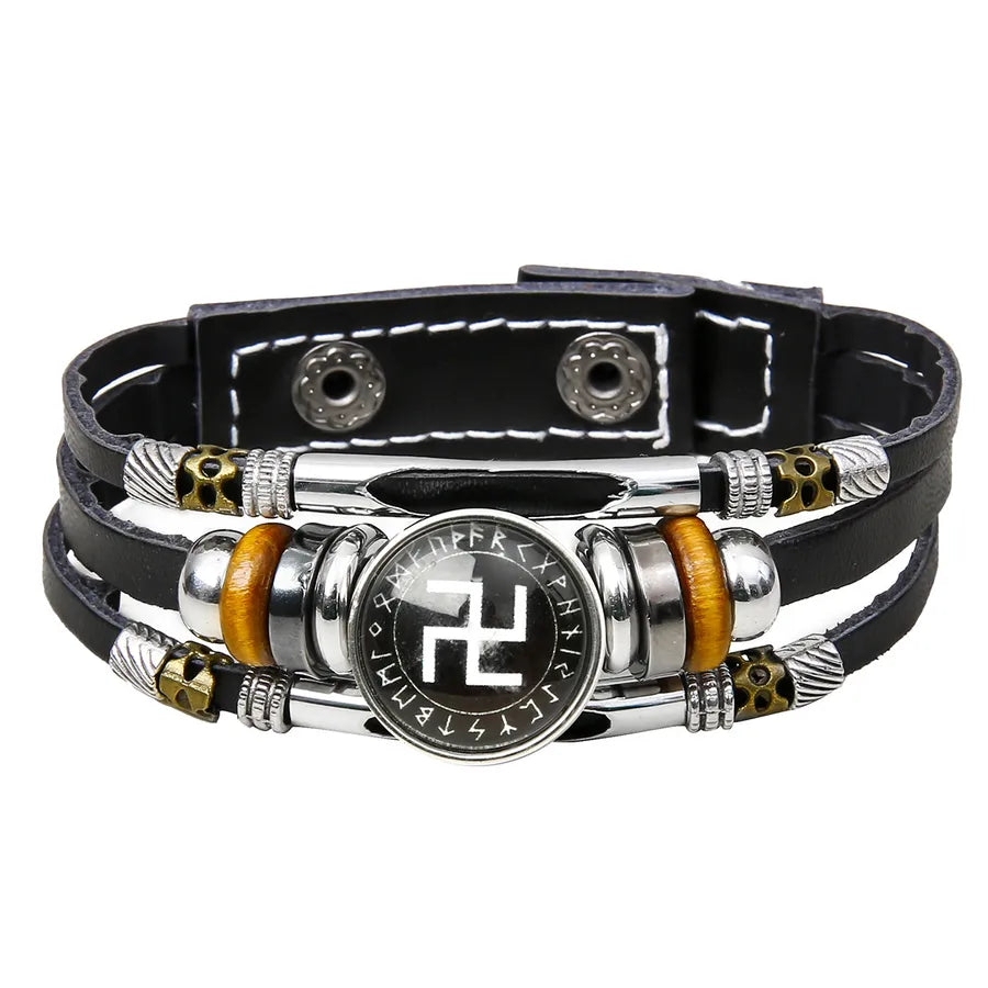 Hot Sale Viking Pirate Compass Pattern Leather Bracelet   Retro Multi-Layer Beaded Bracelet