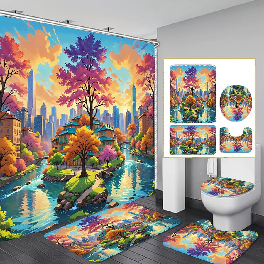 Pastoral Peacock Butterfly Snowflake Polyester Floor Mat Shower Curtain Window Accessories