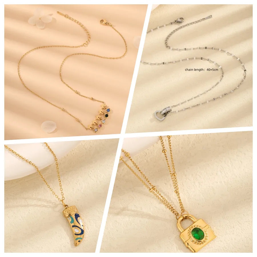 Wholesale Jewelry Vintage Style Simple Style Geometric 304 Stainless Steel 18K Gold Plated cable chain Pendant Necklace