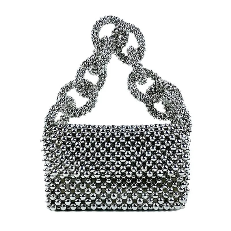 Women's Medium Plastic Solid Color Streetwear Beading Square Flip Cover Underarm Bag