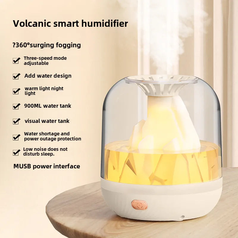 New rechargeable humidifier flame aromatherapy machine home large capacity intelligent volcano spray atomizer desktop