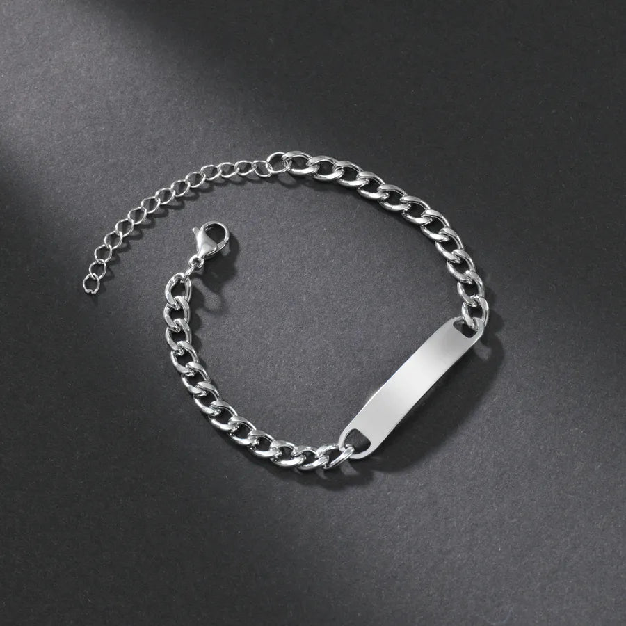 hot selling  fashion men diy stainless steel smooth curved brand bracelet laser name