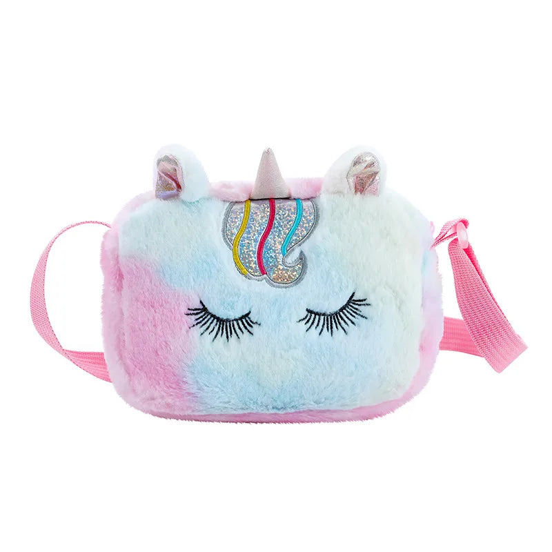 Children's Rainbow  Plush Shoulder Bag Kindergarten Cute Crossbody Handbag Cartoon Girl Handbag