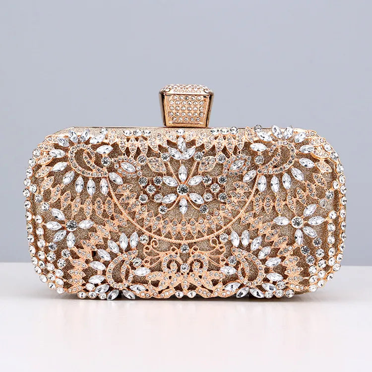 black gold silver metal flower square evening bags