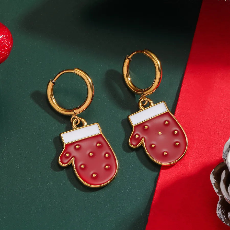 Christmas Santa Claus Ear Cuffs Titanium Steel 316L Quality Suitable For Commuting And Casual Occasions Drop Oil Earrings