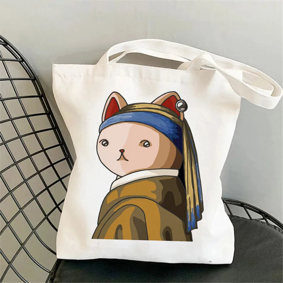 foreign trade Personification Cat printed canvas bag shoulder student fashion handbag in stock