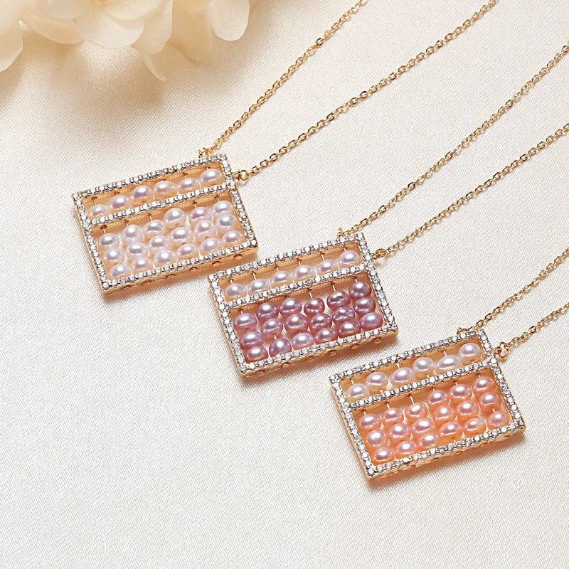 Freshwater Pearl Copper cable chain Geometric Pendant Necklace