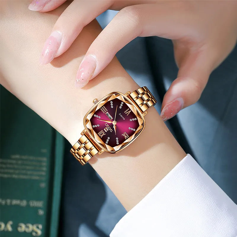 SENO Chennuo Live Selling Retro Small Square Watch Square Steel Band Women's Watch Fashion Double Calendar Quartz Watch