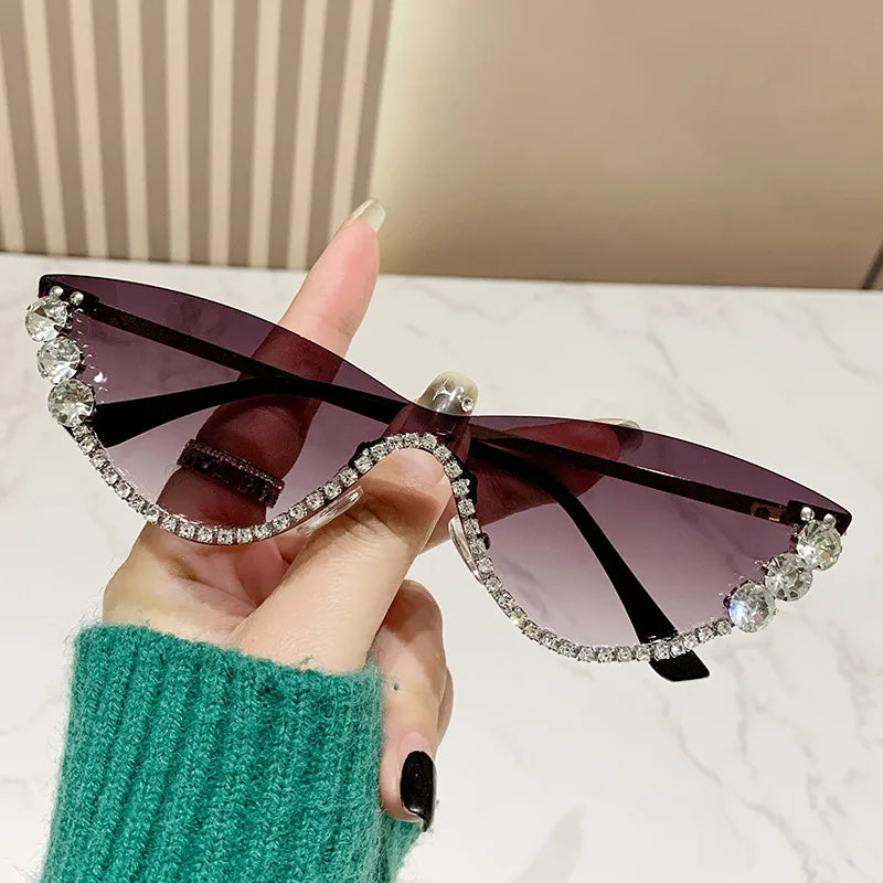 Hip-Hop Shiny Solid Color Ac Cat Eye Half Frame Women's Sunglasses