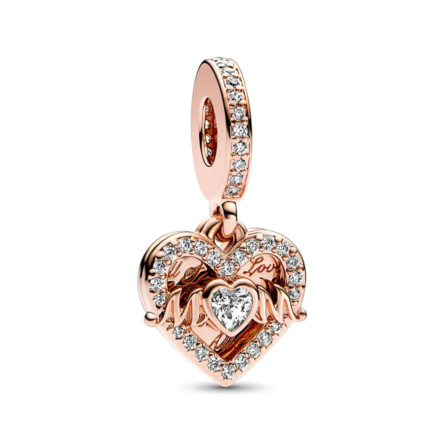 1 Piece Copper Zircon Round Leaves Heart Shape Pendant