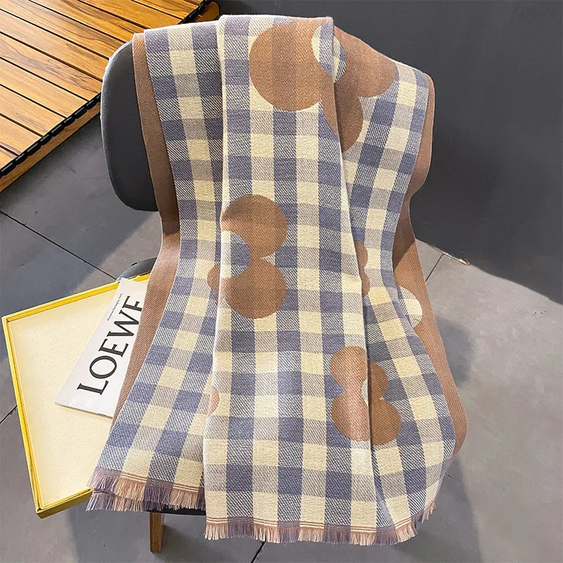 women's lady classic style plaid flower imitation cashmere scarf