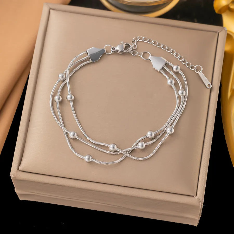 Wholesale Jewelry Elegant Sweet Geometric Heart Shape 304 Stainless Steel Round Plating ball chain cable chain Bracelets Necklace