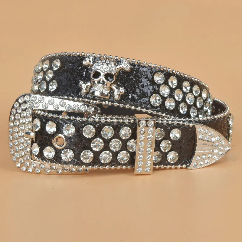 Punk Skull Pu Leather Alloy Inlay Rhinestones Women's Leather Belts
