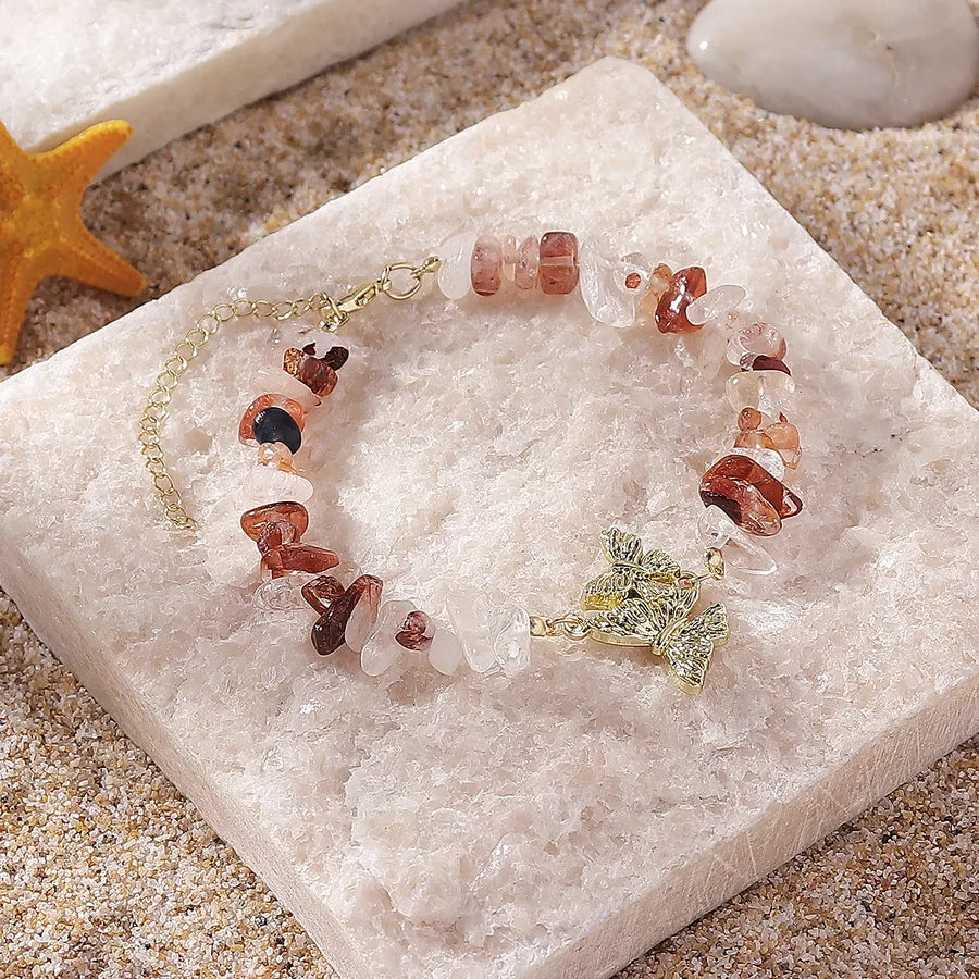 Wholesale Jewelry Vintage Style Preppy Style Vacation Butterfly natural stone Zinc alloy Anklet