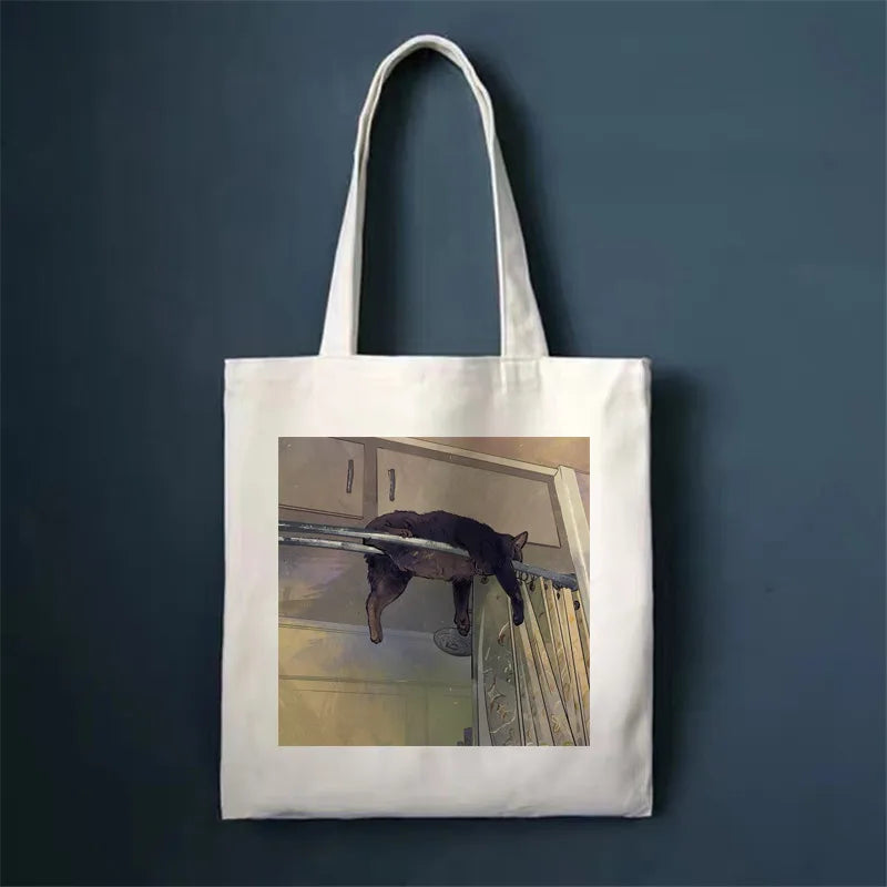 women's simple style cat shopping bags