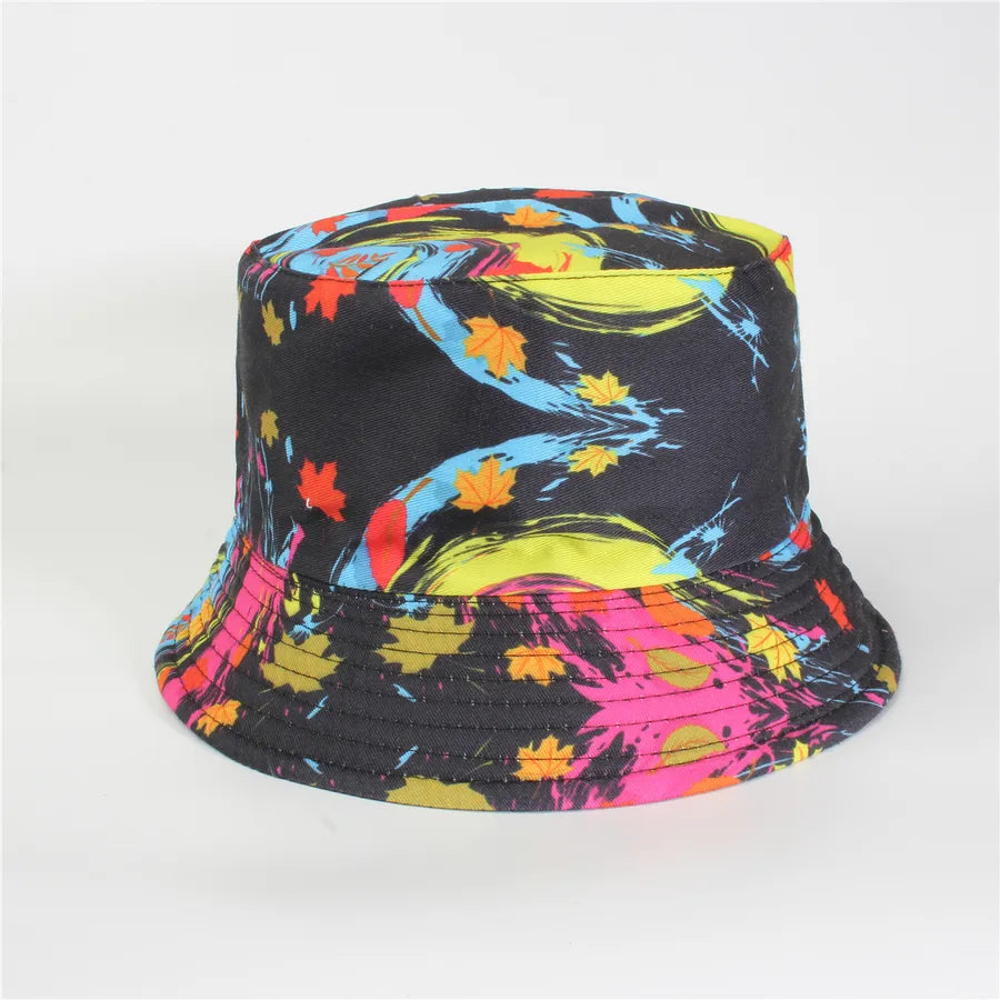 Double-Sided Fisherman Hat Women's Floral Print Sunshade Leaf Animal Cartoon Bucket Cap Spring Summer Elegant Casual Style