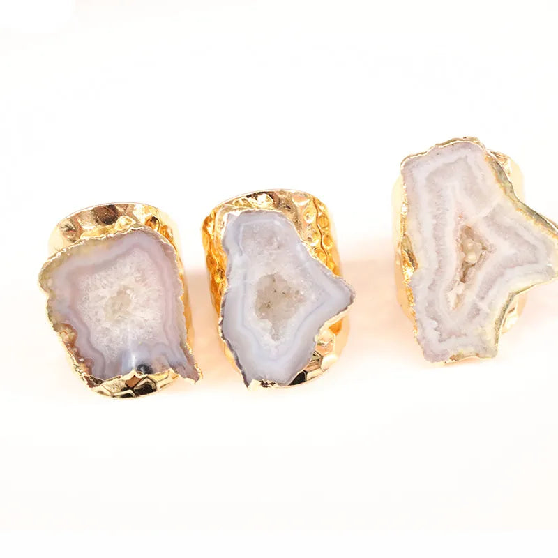 casual irregular crystal agate gold plated crystal wholesale open ring