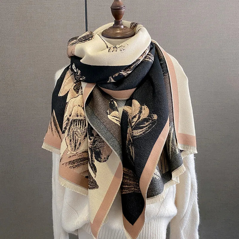 Unisex Basic Color Block Flower Acrylic Scarf