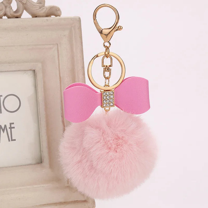 elegant bow knot pu leather women's bag pendant keychain