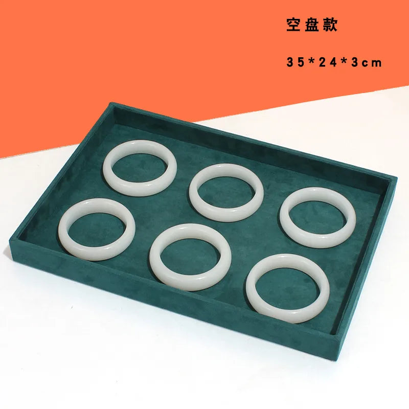 Dark Green Jewelry Necklace Box Ring Bracelet Jade Storage Box Bangle Pendant Display Props Earring Jewelry Tray