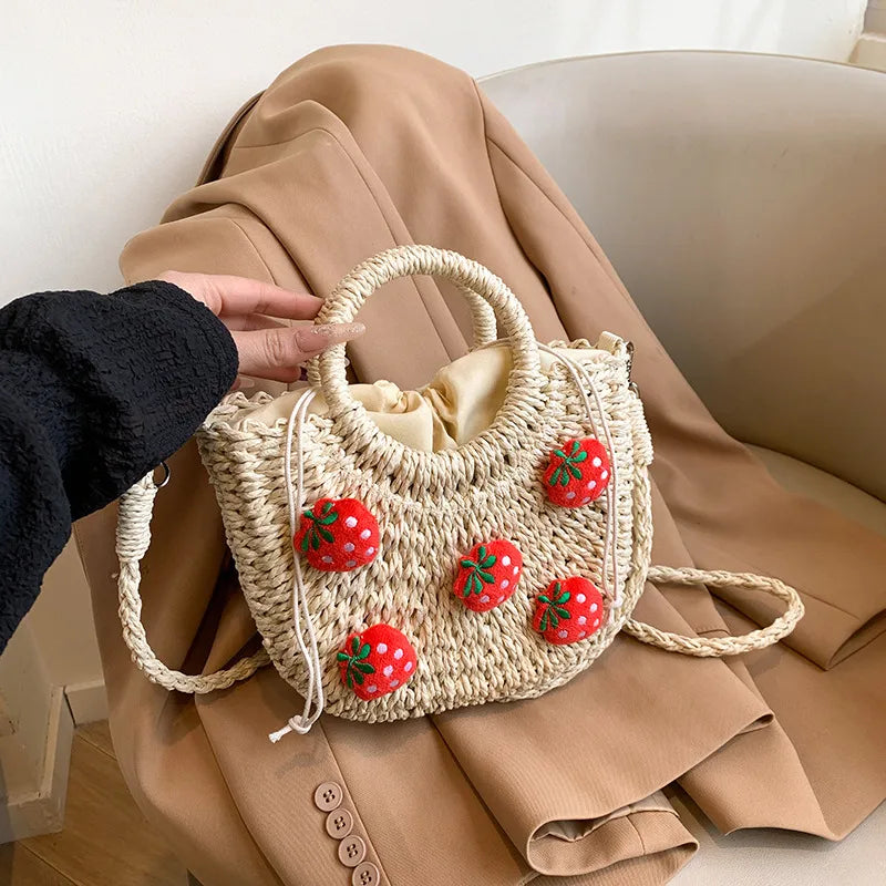 New Cute Vegetable Basket Handbag for Women Office workers Niche High-end One-shoulder Wool Woven Bag for Women by the Sea