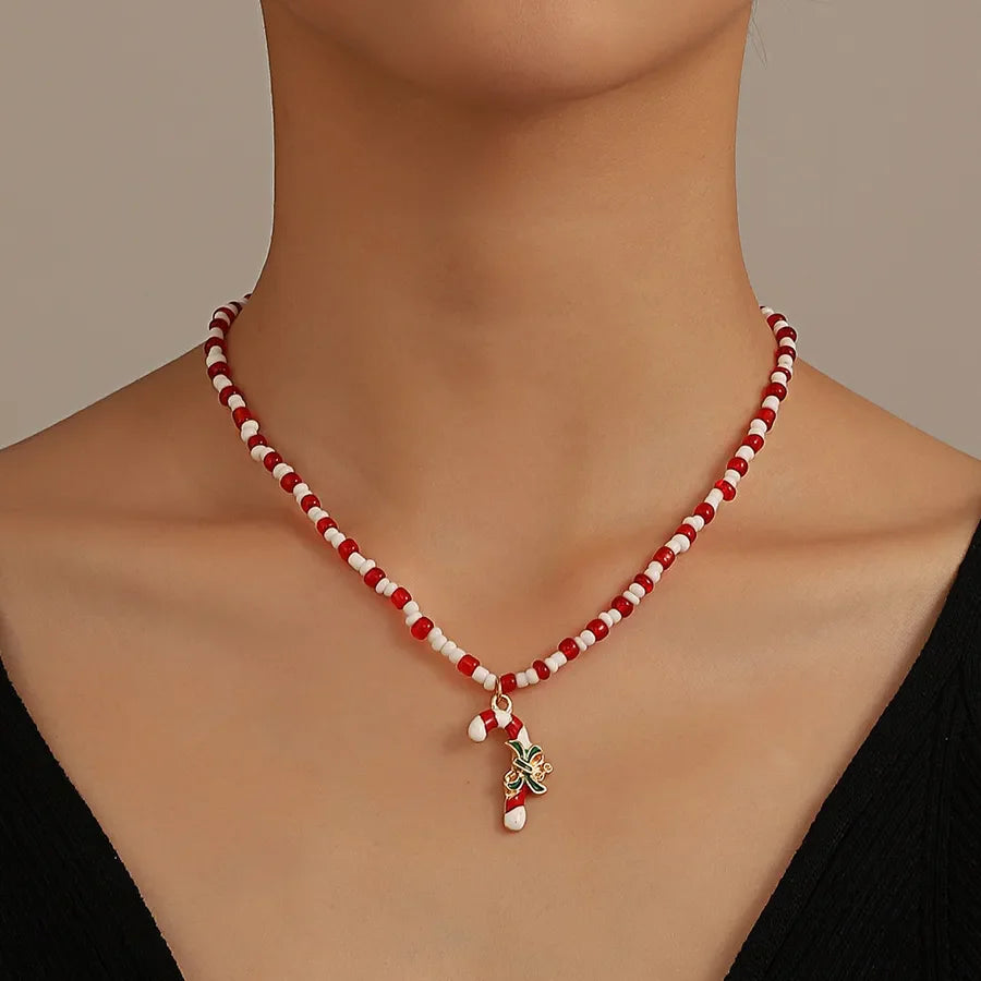 Handmade Beaded Necklace New Red Rice Bead Bracelet Lockbone Chain Ethnic Style Pendant Women's Simple Geometric Pattern Alloy
