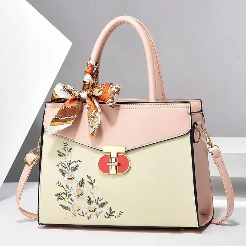 Women's Pu Leather Color Block Streetwear Square Zipper Shoulder Bag Handbag