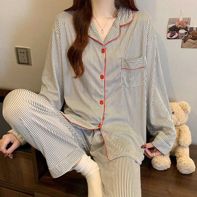 Purple Heart Sweet Style Women's Sleepwear Long Sleeve Home Clothes Spring Autumn High Sensation Dormitory Outdoor Wear Set
