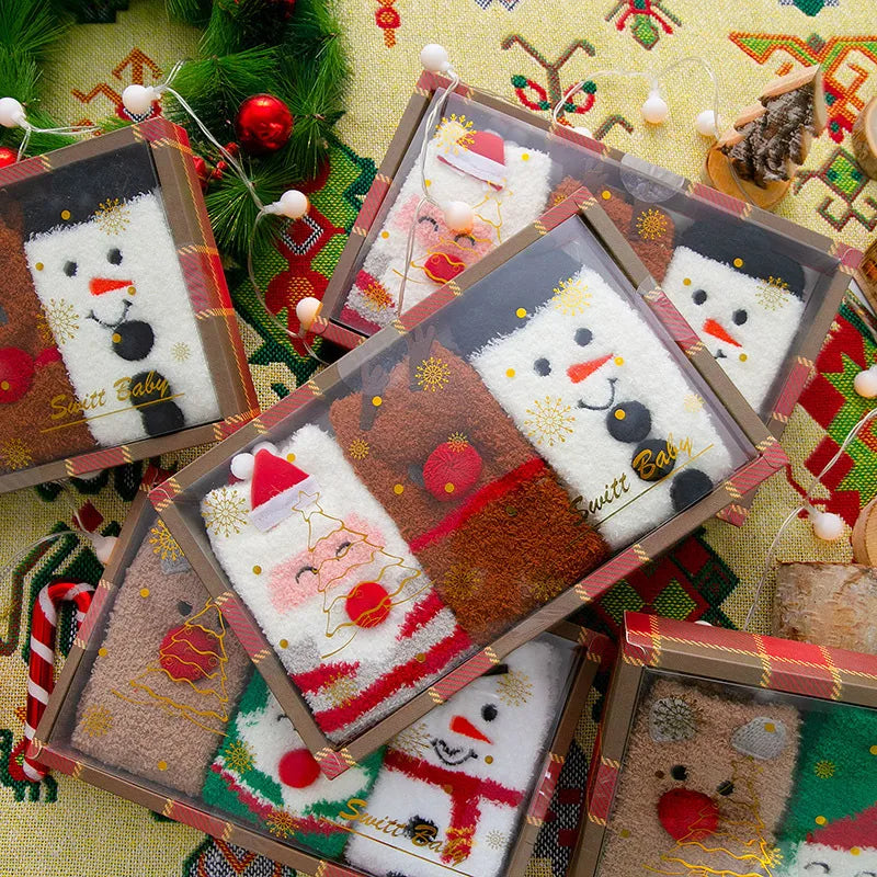 women's basic santa claus snowman polyester coral fleece ankle socks 1 set
