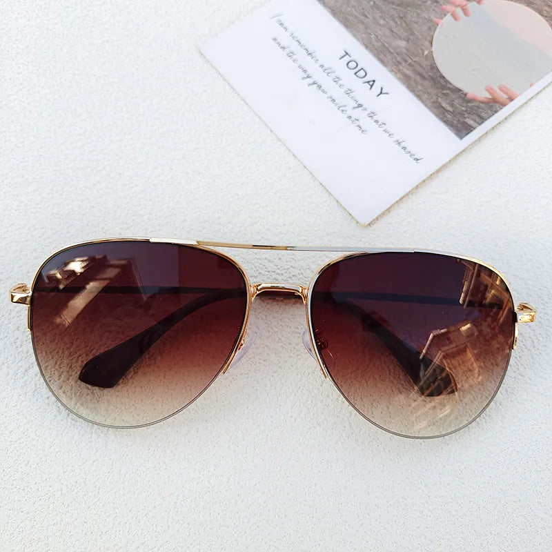 casual streetwear solid color pc avaitor half frame men's sunglasses