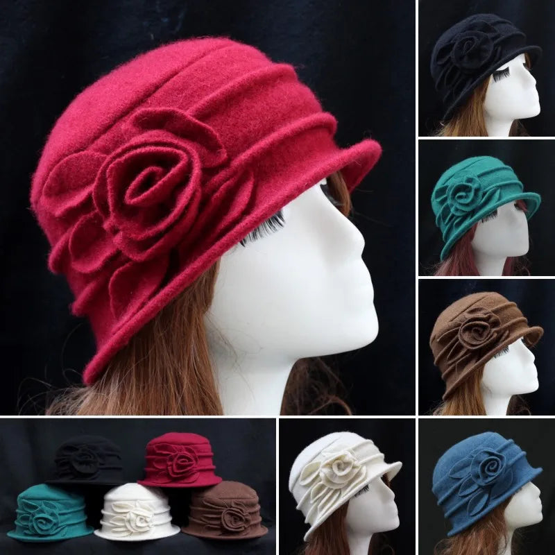 women's sweet rose solid color flat eaves fedora hat