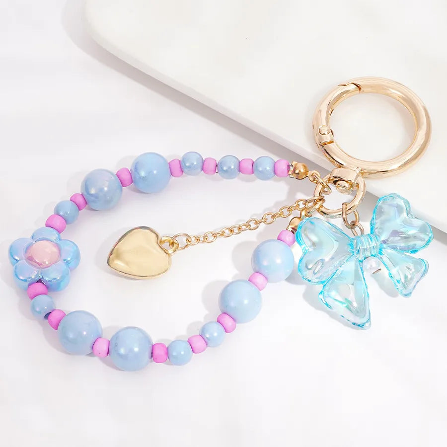 Cute Metal Keychain Pendant Beaded Bookbag Girl's Bag Charm  Style Cartoon Design Half Handmade Flower