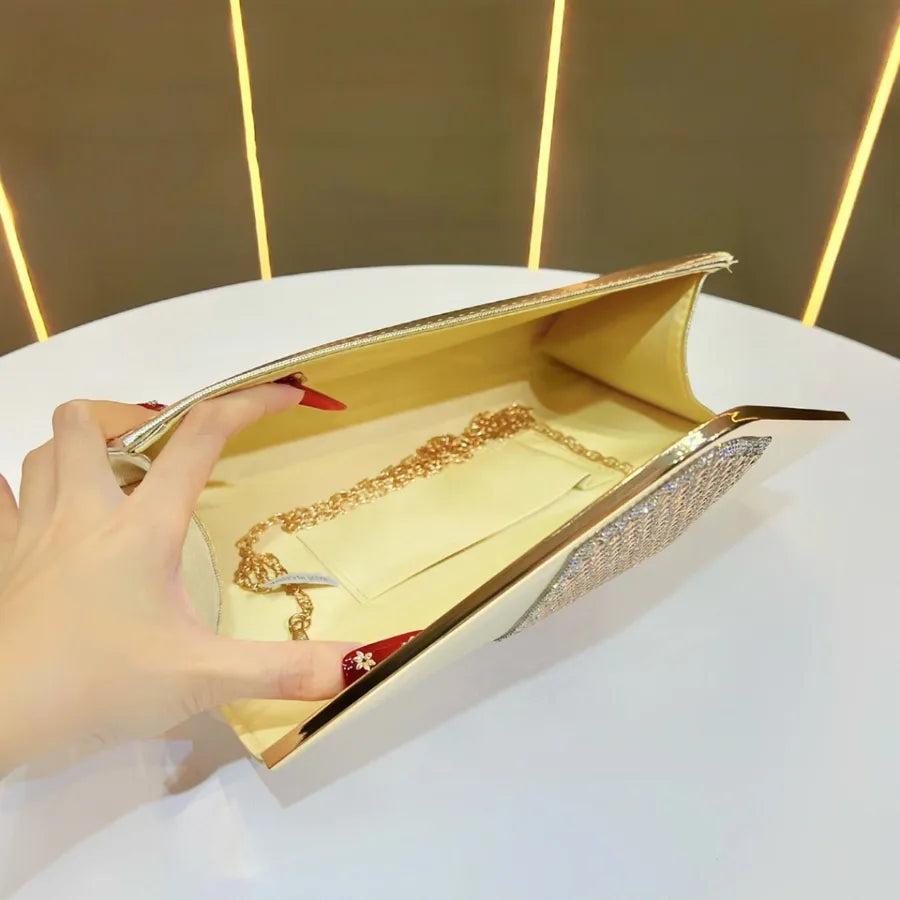 New Women's Clutch Bag Evening Dinner Crossbody Diamond Embellished Square Polyester Party Handbag Dress Bag