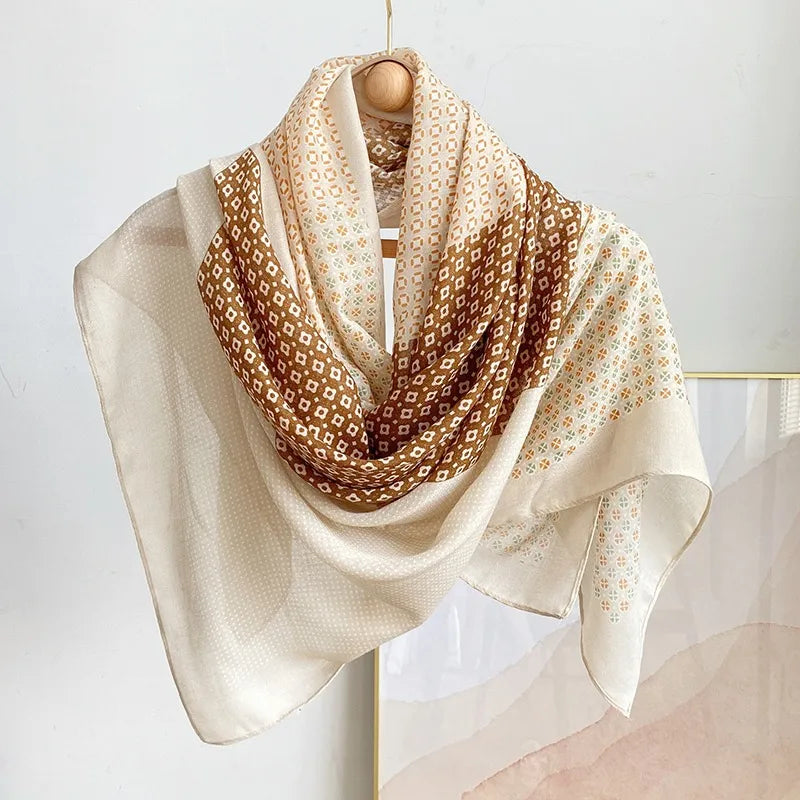 women's elegant geometric satin silk scarf