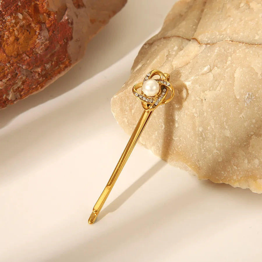 Pastoral Simple Style Women's Flower Shell 304 Stainless Steel Zircon Hair Clip