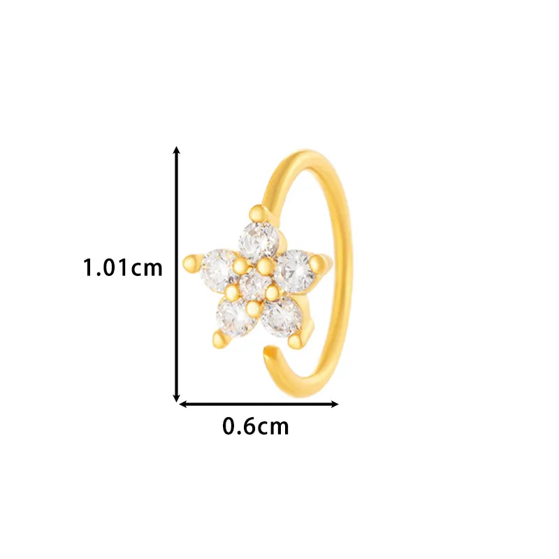 1 Piece Nose Rings & Studs Vacation Simple Style Cross Flower Butterfly Copper Cross Flowers Butterfly Zircon Nose Ring